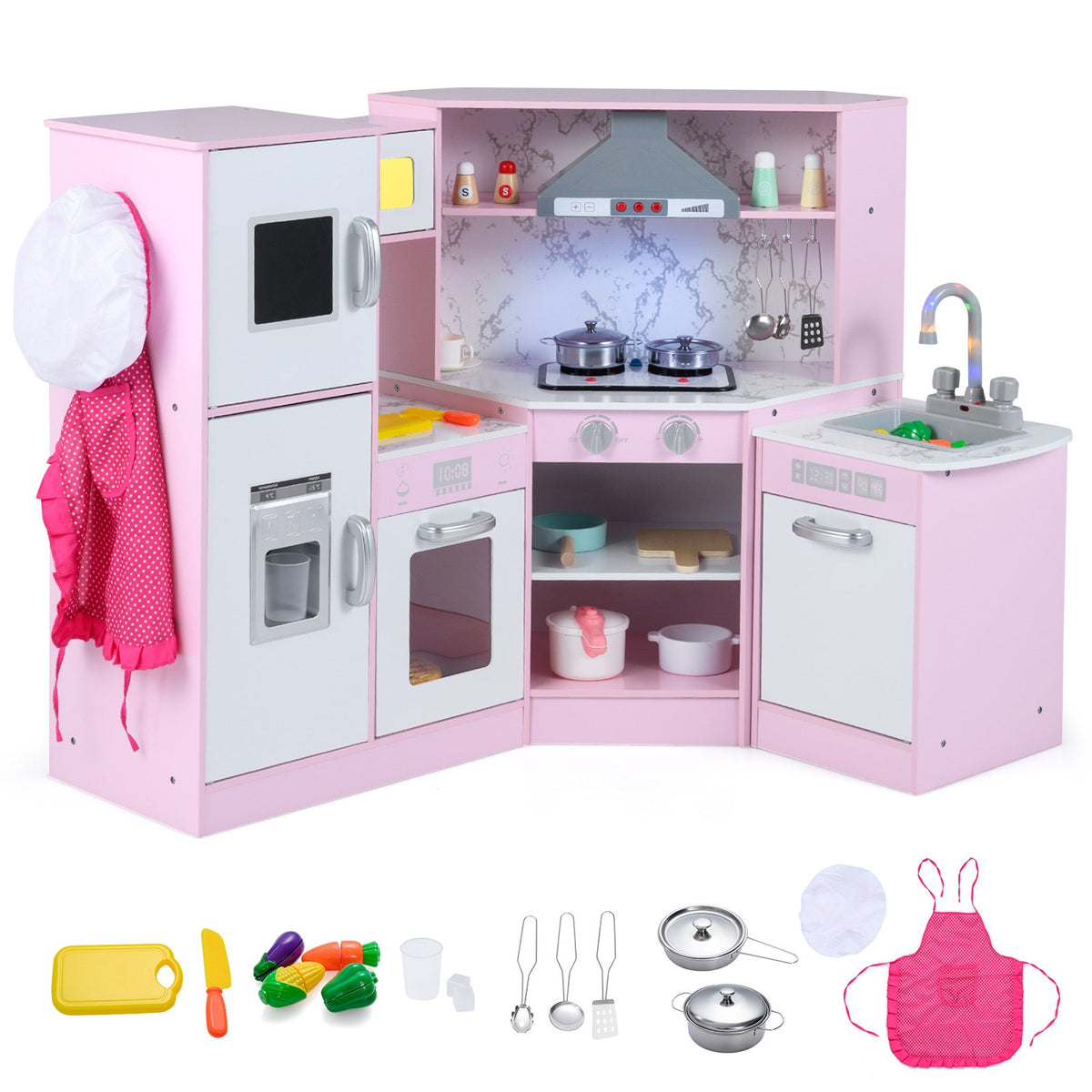 Kids Corner Pretend Kitchen Playset with Separated Washing Basin-Pink