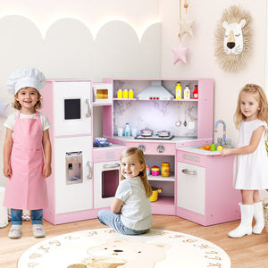 Kids Corner Pretend Kitchen Playset with Separated Washing Basin-Pink view 2