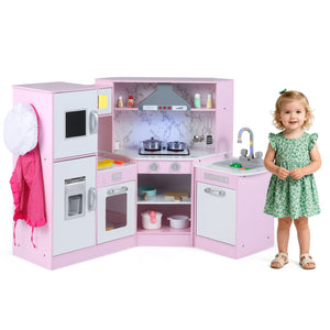 Kids Corner Pretend Kitchen Playset with Separated Washing Basin-Pink view 3