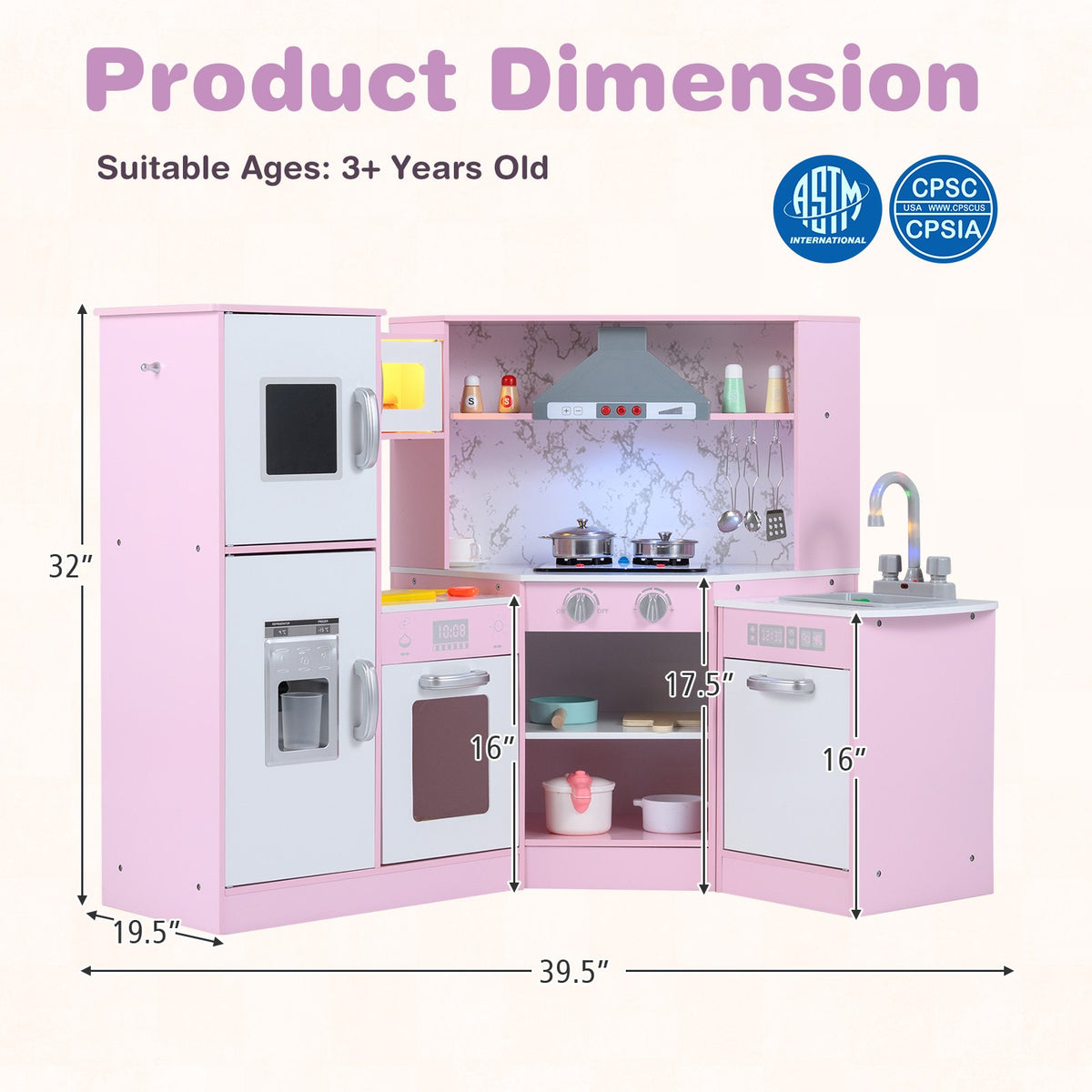 Kids Corner Pretend Kitchen Playset with Separated Washing Basin-Pink view 4