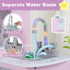 Kids Corner Pretend Kitchen Playset with Separated Washing Basin-Pink view 5