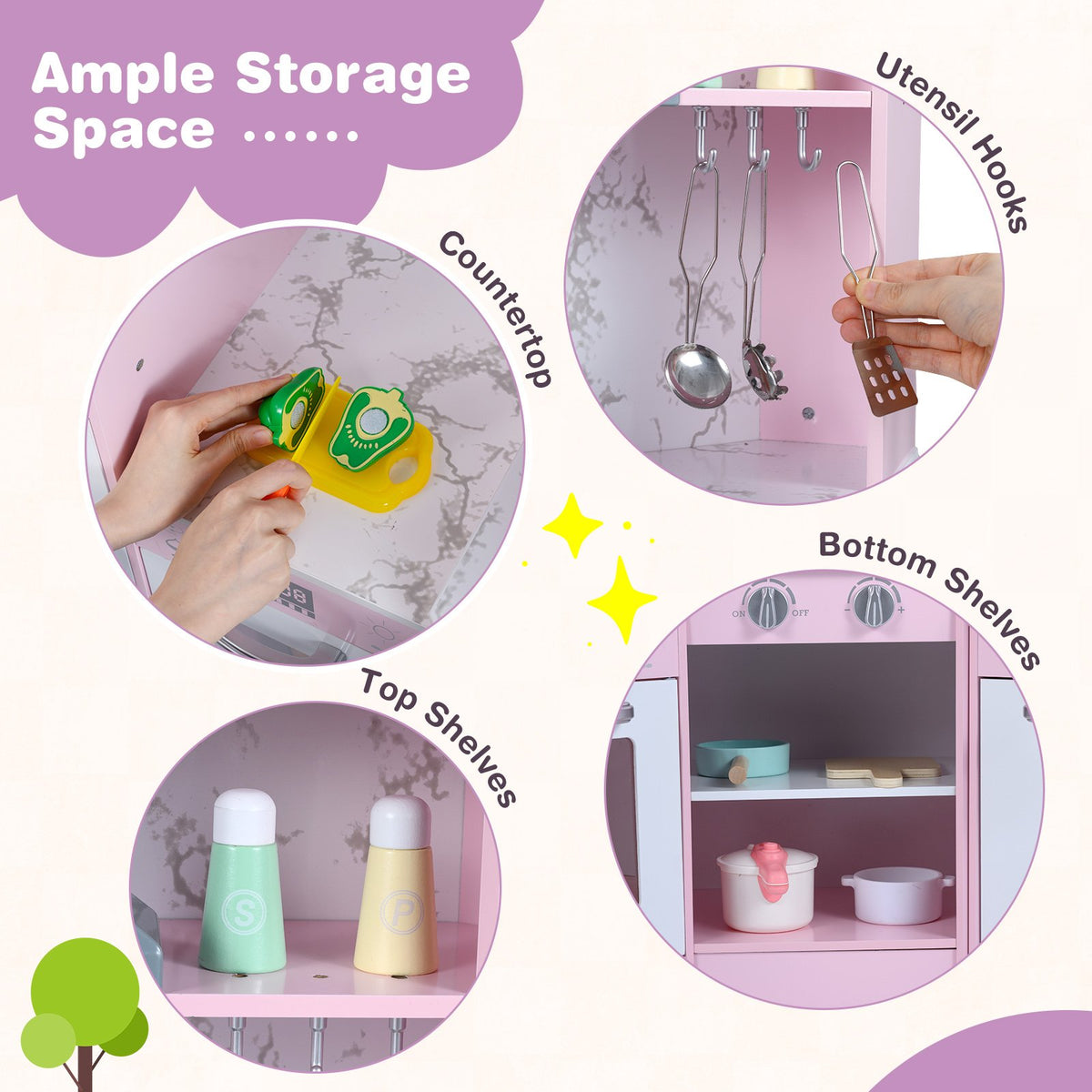 Kids Corner Pretend Kitchen Playset with Separated Washing Basin-Pink view 9