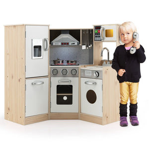 Kids Corner Wooden Kitchen Playset with Cookware Accessories view 7