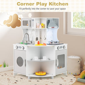 Kids Corner Wooden Play Kitchen with Range Hood and Stoves-Gray view 2
