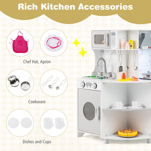Kids Corner Wooden Play Kitchen with Range Hood and Stoves-Gray view 7
