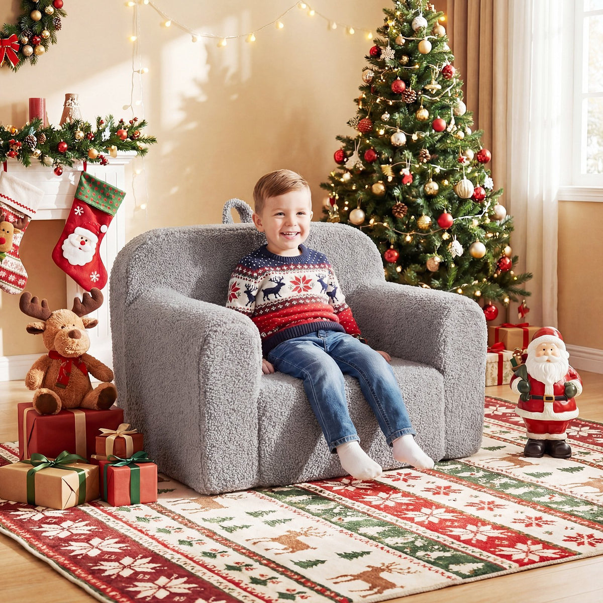 Kids Couch Portable Toddler Sofa with Anti-slip Base-Gray view 2