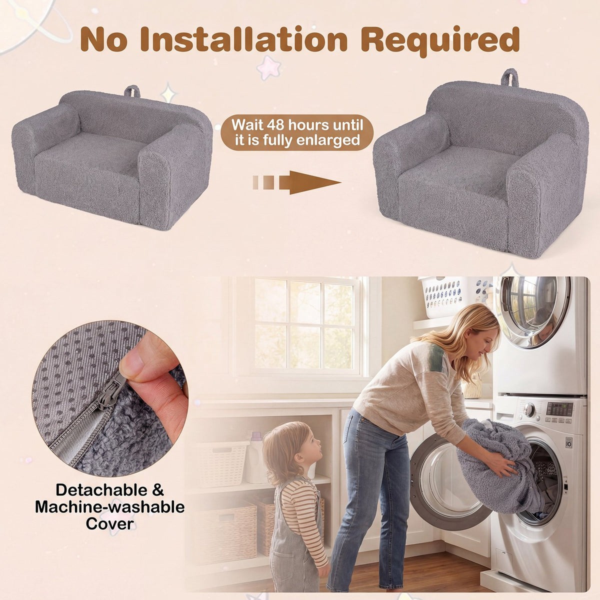 Kids Couch Portable Toddler Sofa with Anti-slip Base-Gray view 8
