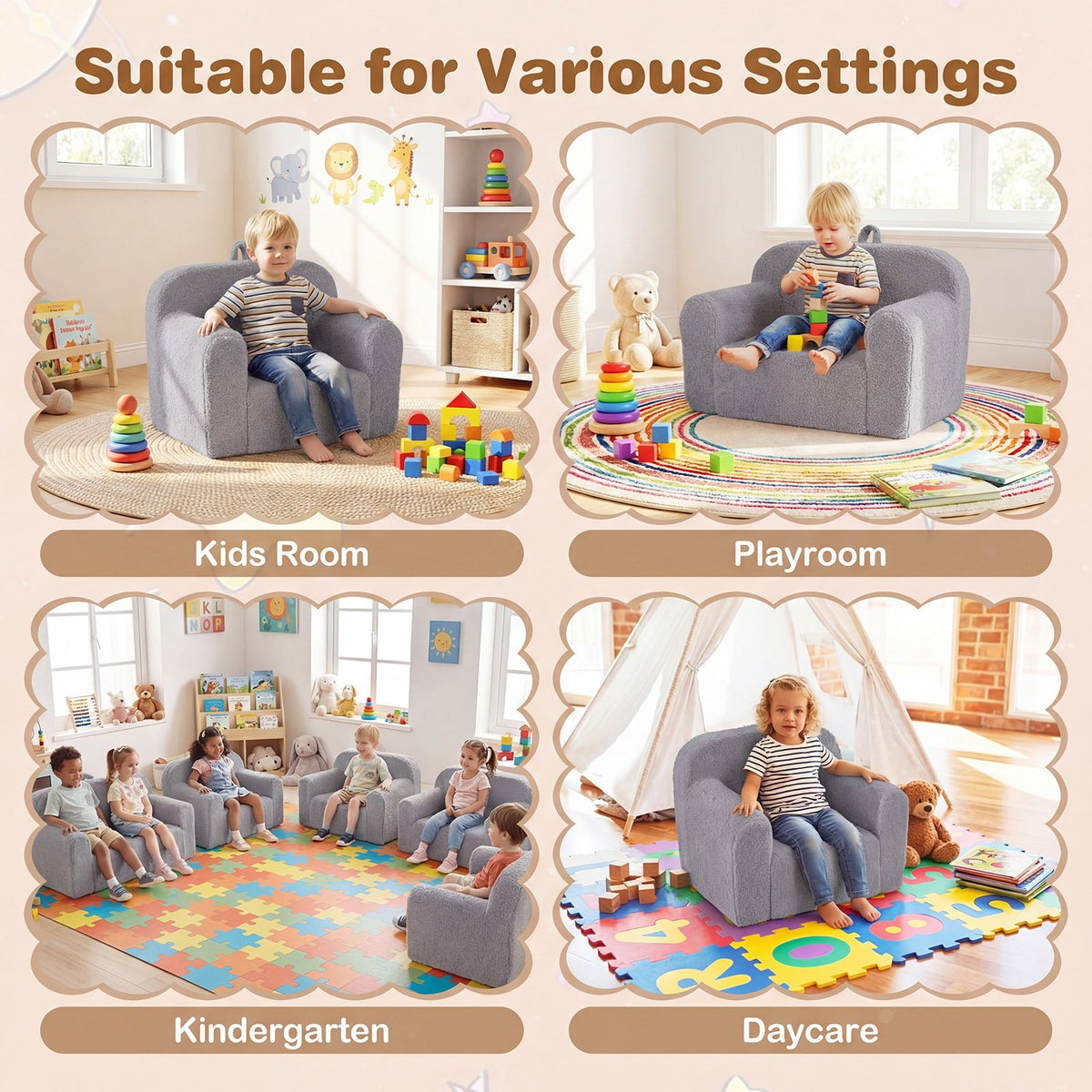 Kids Couch Portable Toddler Sofa with Anti-slip Base-Gray view 9