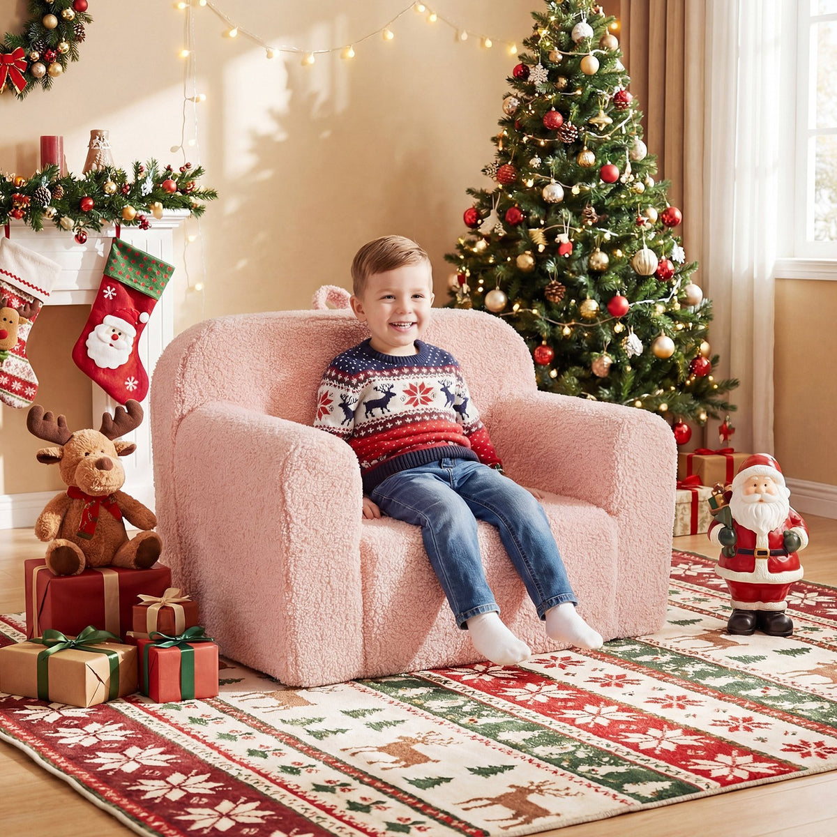 Kids Couch Portable Toddler Sofa with Anti-slip Base-Pink view 2