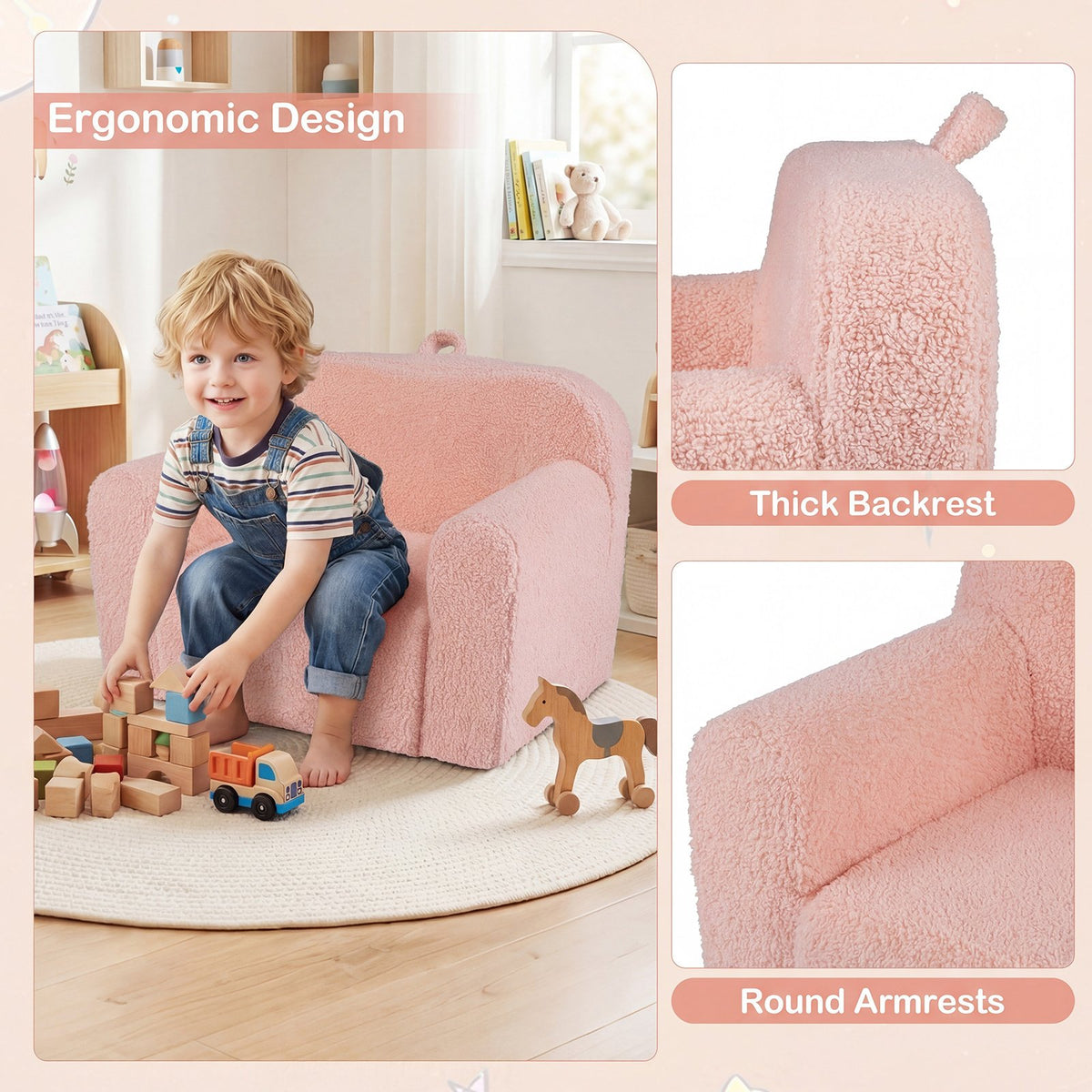Kids Couch Portable Toddler Sofa with Anti-slip Base-Pink view 6