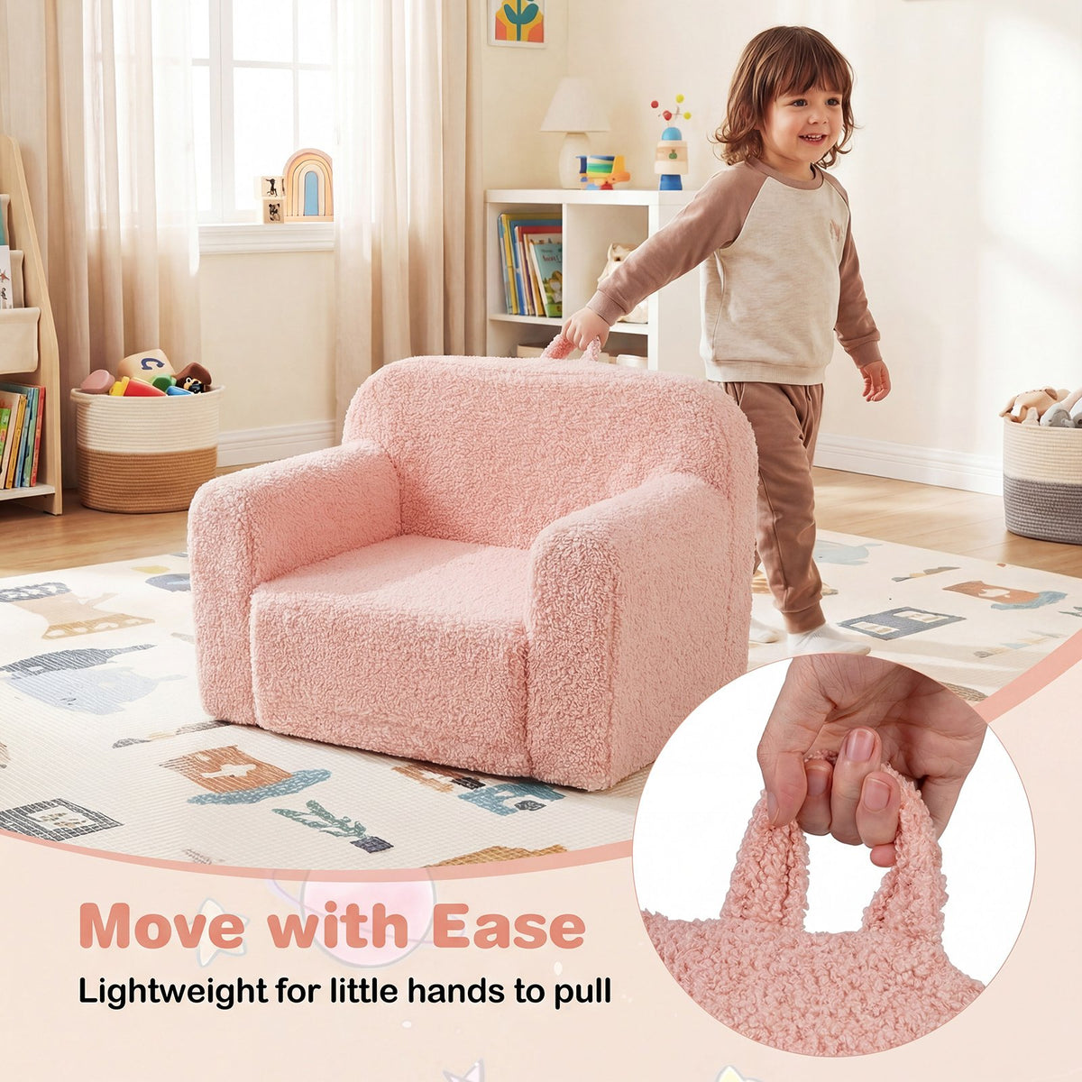 Kids Couch Portable Toddler Sofa with Anti-slip Base-Pink view 7