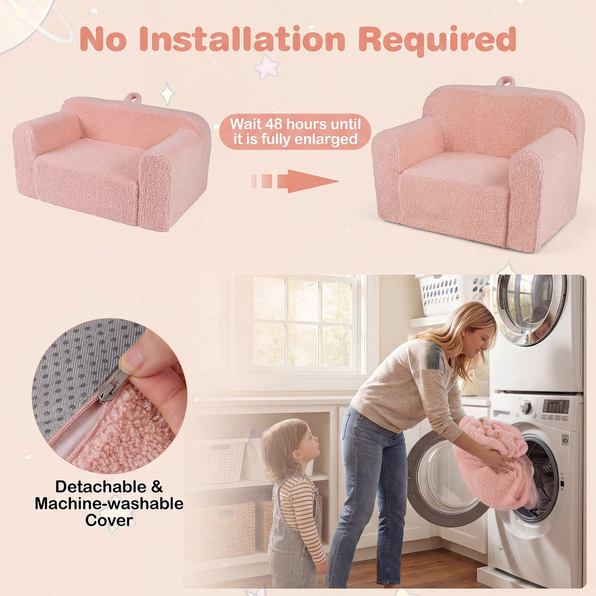 Kids Couch Portable Toddler Sofa with Anti-slip Base-Pink view 8