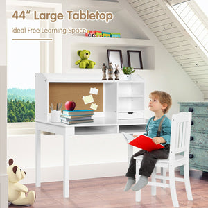 Kids Desk and Chair Set Study Writing Desk with Hutch and Bookshelves-White view 5