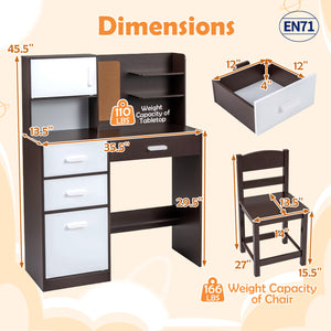 Kids Desk and Chair Set with Bulletin Board and 3 Drawers 2 Storage Cabinets-Rustic Brown view 5