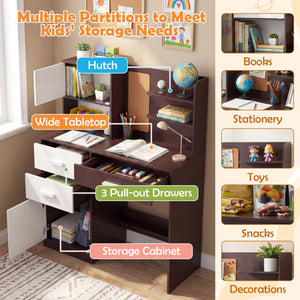 Kids Desk and Chair Set with Bulletin Board and 3 Drawers 2 Storage Cabinets-Rustic Brown view 8