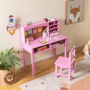 Kids Desk and Chair Set with Hutch and Bulletin Board for 3+ Kids-Pink view 2