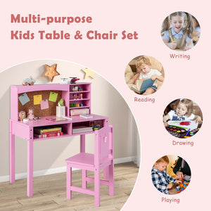 Kids Desk and Chair Set with Hutch and Bulletin Board for 3+ Kids-Pink view 4