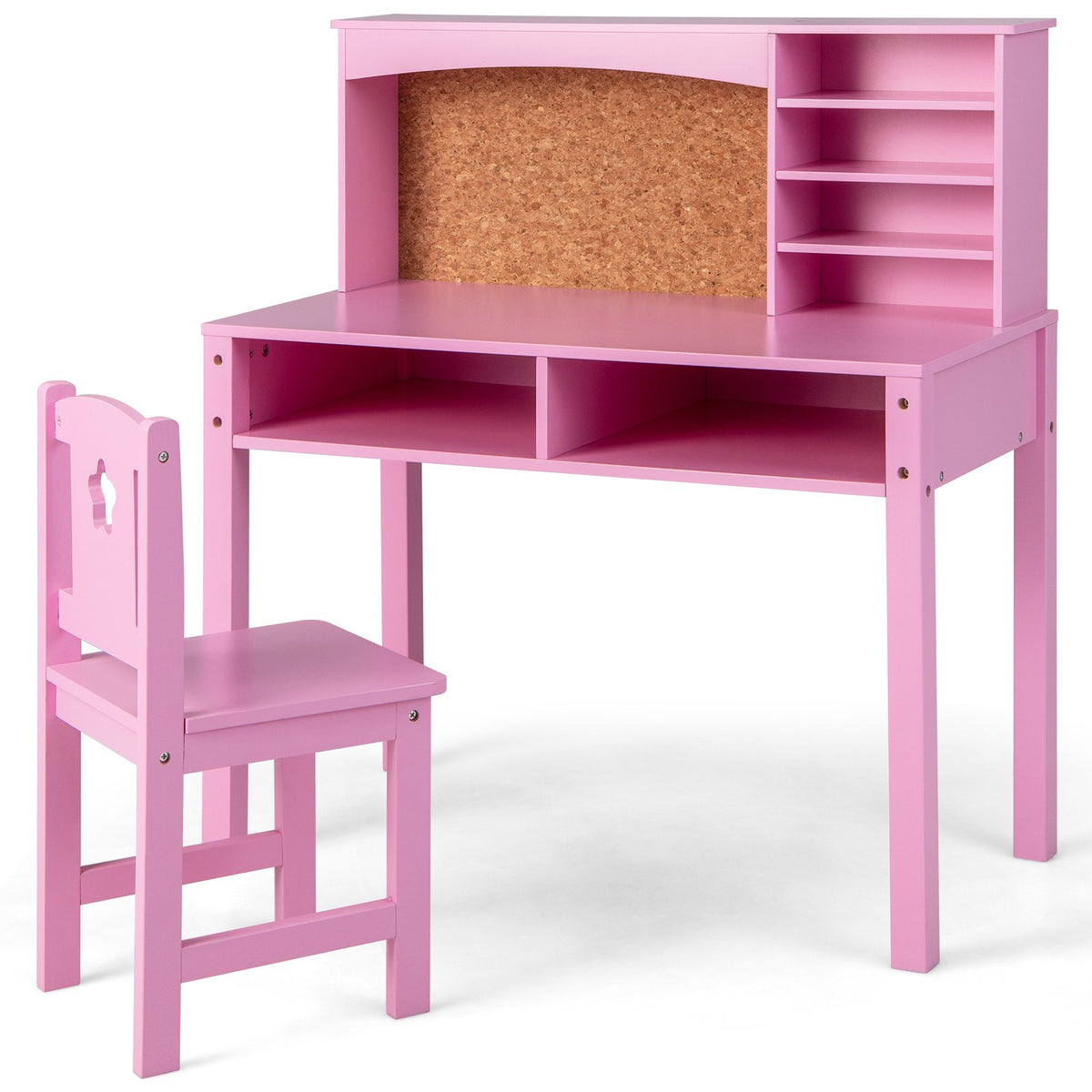 Kids Desk and Chair Set with Hutch and Bulletin Board for 3+ Kids-Pink view 5
