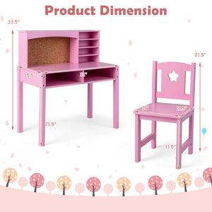 Kids Desk and Chair Set with Hutch and Bulletin Board for 3+ Kids-Pink view 6