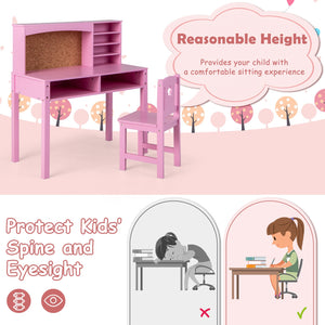 Kids Desk and Chair Set with Hutch and Bulletin Board for 3+ Kids-Pink view 8