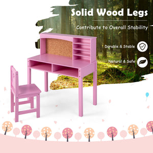 Kids Desk and Chair Set with Hutch and Bulletin Board for 3+ Kids-Pink view 9