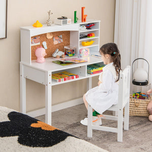 Kids Desk and Chair Set with Hutch and Bulletin Board for 3+ Kids-White view 3