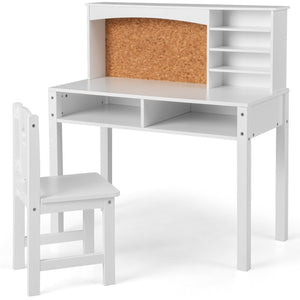 Kids Desk and Chair Set with Hutch and Bulletin Board for 3+ Kids-White view 4