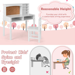 Kids Desk and Chair Set with Hutch and Bulletin Board for 3+ Kids-White view 6