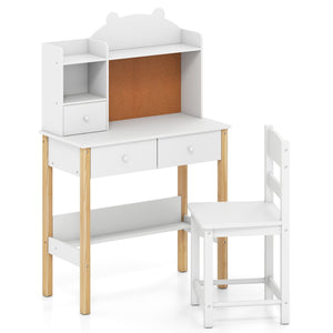 Kids Desk and Chair Set with Hutch Bulletin Board and Drawers-White view 4