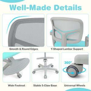 Kids Desk Chair Children Study Chair with Adjustable Height Armrest and Footrest-Green view 7