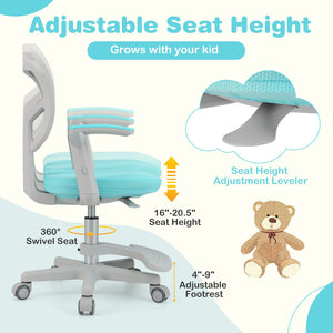 Kids Desk Chair Children Study Chair with Adjustable Height Armrest and Footrest-Green view 8