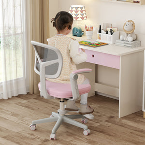 Kids Desk Chair Children Study Chair with Adjustable Height Armrest and Footrest-Pink view 2