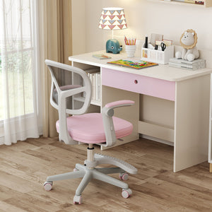 Kids Desk Chair Children Study Chair with Adjustable Height Armrest and Footrest-Pink view 3