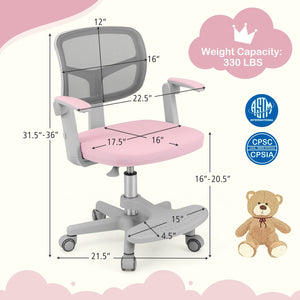 Kids Desk Chair Children Study Chair with Adjustable Height Armrest and Footrest-Pink view 4