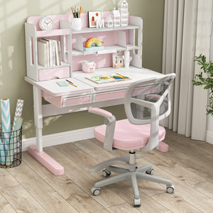 Kids Desk Chair Children Study Chair with Adjustable Height Armrest and Footrest-Pink view 5