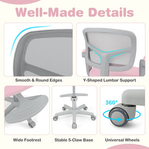 Kids Desk Chair Children Study Chair with Adjustable Height Armrest and Footrest-Pink view 7