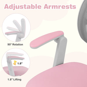 Kids Desk Chair Children Study Chair with Adjustable Height Armrest and Footrest-Pink view 9