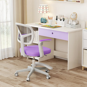 Kids Desk Chair Children Study Chair with Adjustable Height Armrest and Footrest-Purple view 3