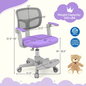Kids Desk Chair Children Study Chair with Adjustable Height Armrest and Footrest-Purple view 4