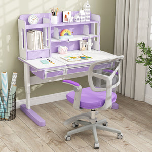 Kids Desk Chair Children Study Chair with Adjustable Height Armrest and Footrest-Purple view 5