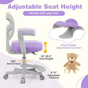 Kids Desk Chair Children Study Chair with Adjustable Height Armrest and Footrest-Purple view 8