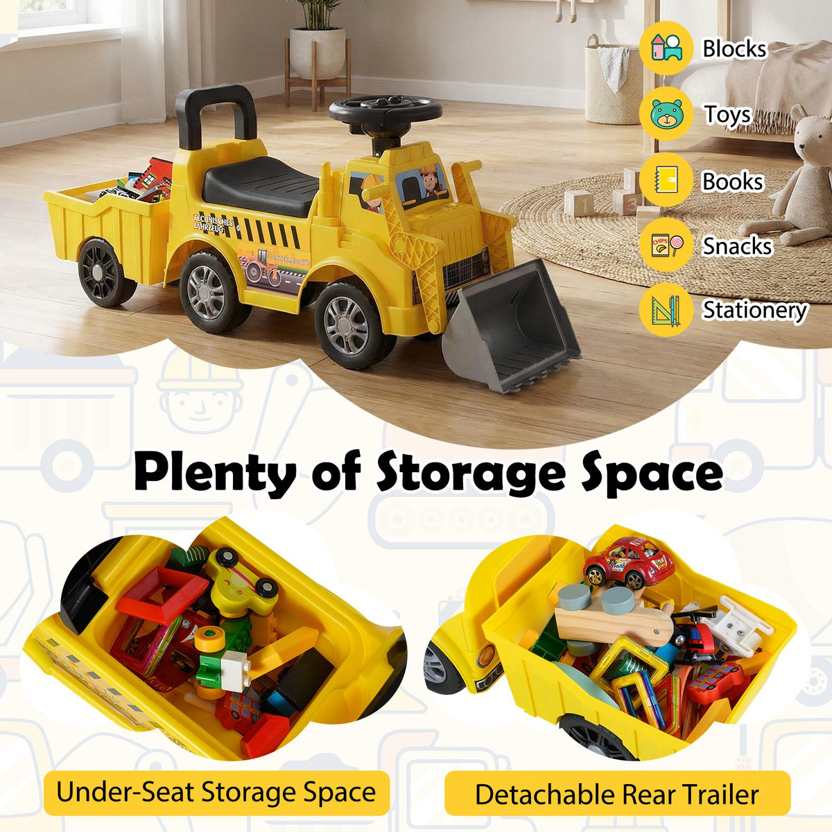Kids Digger Ride on Truck with Shovel and Under-Seat Compartment view 6