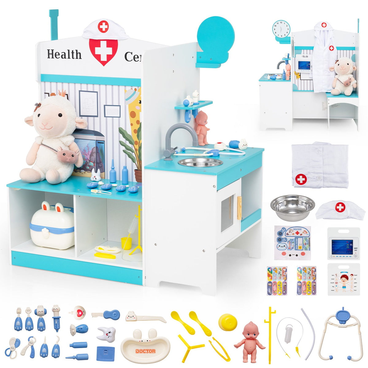Kids Doctor Play Set with Adjustable Height Bar-Blue view 4
