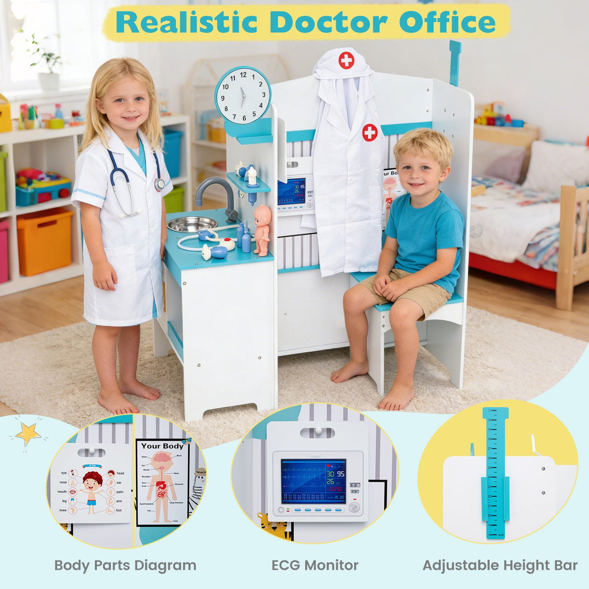 Kids Doctor Play Set with Adjustable Height Bar-Blue view 7