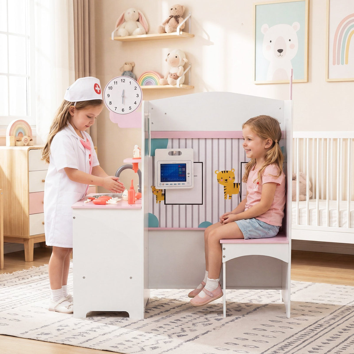 Kids Doctor Play Set with Adjustable Height Bar-Pink view 2