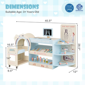 Kids Doctor Play Set Wooden Pretend Hospital Office Kit with Eye Chart Toy CT Machine-Blue view 4