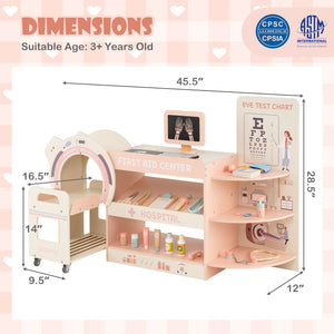 Kids Doctor Play Set Wooden Pretend Hospital Office Kit with Eye Chart Toy CT Machine-Pink view 4