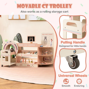 Kids Doctor Play Set Wooden Pretend Hospital Office Kit with Eye Chart Toy CT Machine-Pink view 7