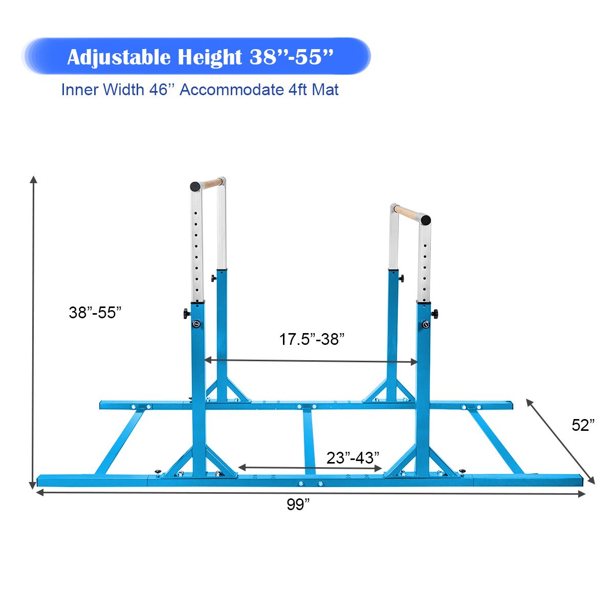 Kids Double Horizontal Bars Gymnastic Training Parallel Bars Adjustable-Blue view 5