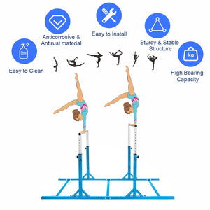 Kids Double Horizontal Bars Gymnastic Training Parallel Bars Adjustable-Blue view 6